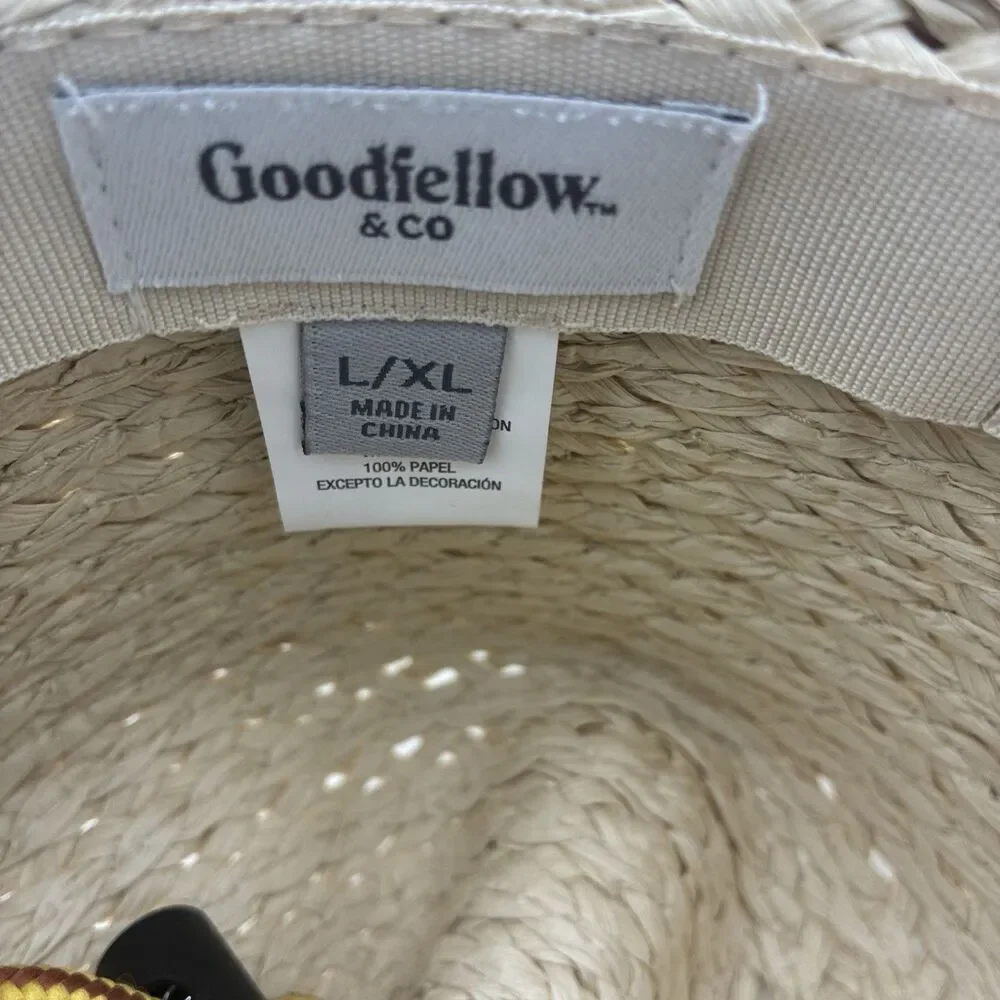 goodfellow&co natural straw wide-brim hat with gold cord band
